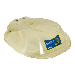 Translucent yellow plastic dust cover for Bradley Halo eye or face wash stations.