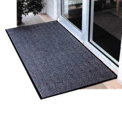 Chevron entrance carpet, 5/16 in made of charcoal gray polypropylene.