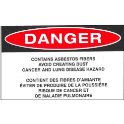 Bilingual sticky vinyl tag to identify bulky asbestos-containing waste in sealed wrapping. Ideal for waste without bags. 5" x 3"