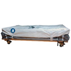 Temporary containment tent for asbestos abatement and decontamination. Kit includes a wheel mounted frame and a fabric canvas