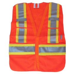 Veste de circulation orange fluo, ajustable M-XXL, CSA Z96 classe 2, 100% polyester, 4 poches.