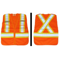 Veste de circulation orange fluo, ajustable M-XXL, CSA Z96 classe 2, 100% polyester, 4 poches.