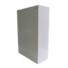 Wall-mounted metal first aid cabinet with solid door panel and lock with 2 keys.