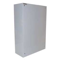 Wall-mounted metal first aid cabinet with solid door panel and lock with 2 keys.