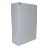 Wall-mounted metal first aid cabinet with solid door panel and lock with 2 keys.