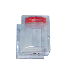 Couvert en polycarbonate transparent pour station d'alarme manuelle avec fils encastrés.