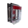 Clear water-resistant polycarbonate cover for surface-mount manual fire alarm pull station.