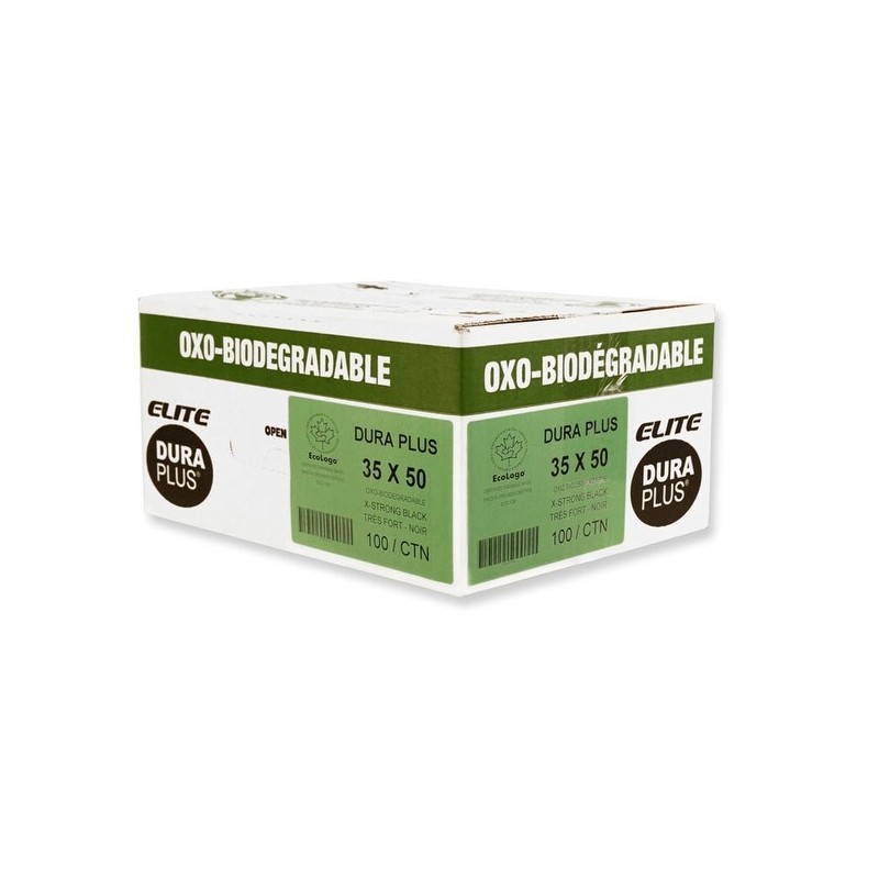 Extra strong garbage bags, 35" X 50", black, 100/box, folded individually.