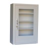 Wall-mounted metal first aid cabinet with acrylic door panel and lock with 2 keys.