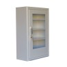 Wall-mounted metal first aid cabinet with acrylic door panel and lock with 2 keys.