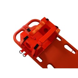 Head immobilizer with straps and foam blocks.