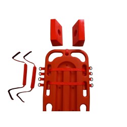 Head immobilizer with straps and foam blocks.