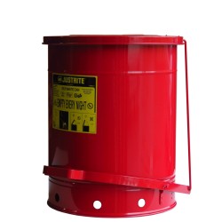 Container for oily or solvent-soaked rags, 14 gallons, with pedal, approved FM, UL, OSHA. 