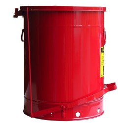Container for oily or solvent-soaked rags, 21 gallons, with pedal, approved FM, UL, OSHA.