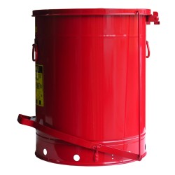 Container for oily or solvent-soaked rags, 21 gallons, with pedal, approved FM, UL, OSHA.