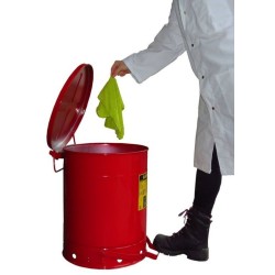 Container for oily or solvent-soaked rags, 14 gallons, with pedal, approved FM, UL, OSHA. 