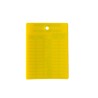 Yellow plastic monthly inspection tag for fire extinguishers, labelling in French, covering 4 years.