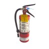 Yellow plastic monthly inspection tag for fire extinguishers, labelling in French, covering 4 years.