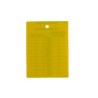 Yellow plastic monthly inspection tag for fire extinguishers, labelling in English, covering 4 years.
