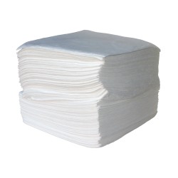 Hydrocarbon absorbent pads, 100 pads by box, absorb 74 oz. per pad. Dimensions: 16 in. X 20 in. X 3/8 in.  