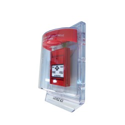 Clear water-resistant polycarbonate cover for  manual fire alarm pull station.
