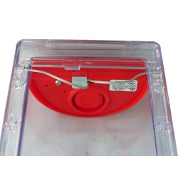 Clear water-resistant polycarbonate cover for  manual fire alarm pull station.