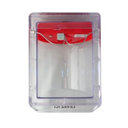 Clear water-resistant polycarbonate cover for  manual fire alarm pull station.