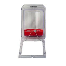 Clear water-resistant polycarbonate cover for  manual fire alarm pull station.