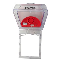 Clear water-resistant polycarbonate cover for  manual fire alarm pull station.