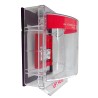 Weather Stopper® clear polycarbonate cover without horn, but with English labelling for surface mounted manual pull stations