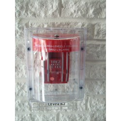 Stopper II® clear polycarbonate cover without horn, but with French labelling for surface mounted manual pull stations
