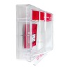 Stopper II® clear polycarbonate cover with a warning horn & English labelling for surface mounted manual pull stations