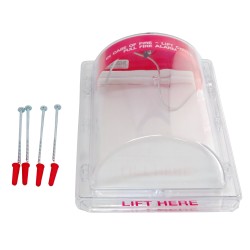 Stopper II® clear polycarbonate cover without a horn, but with English labelling for flush mounted manual pull stations