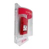 Stopper II® clear polycarbonate cover without a horn, but with English labelling for flush mounted manual pull stations
