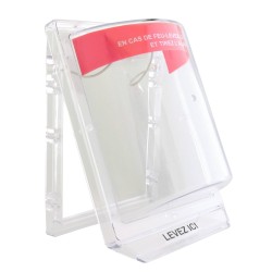 Stopper II® clear polycarbonate cover without a horn, but with French labelling for flush mounted manual pull stations