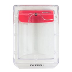 Stopper II® clear polycarbonate cover without a horn, but with French labelling for flush mounted manual pull stations