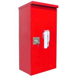 Surface-mounted outdoors steel fire cabinet for 20 lbs extinguishers.