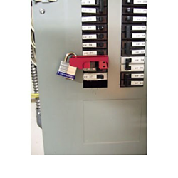Master Lock Grip Tight 493B circuit breaker lockout, for most single and double breakers