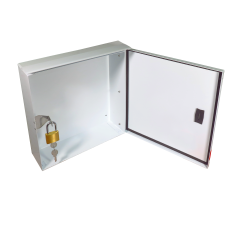 Boìte pour plan d'urgence 13 3/8 po L X 13 3/8 po H X 4 1/4 po P. Boîtier en acier sécuritaire et résistant aux intempéries. 