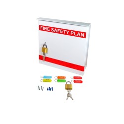 Steel box safety plan13 3/8 in W X 13 3/8 in H X 4 1/4 in. Fire safety plan box is made 18 gauge.