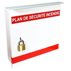 Steel box safety plan13 3/8 in W X 13 3/8 in H X 4 1/4 in. Fire safety plan box is made 18 gauge.