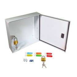 Boìte pour plan d'urgence 13 3/8 po L X 13 3/8 po H X 4 1/4 po P. Boîtier en acier sécuritaire et résistant aux intempéries. 