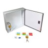 Steel box safety plan13 3/8 in W X 13 3/8 in H X 4 1/4 in. Fire safety plan box is made 18 gauge.