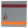 Steel box safety plan13 3/8 in W X 13 3/8 in H X 4 1/4 in. Fire safety plan box is made 18 gauge.