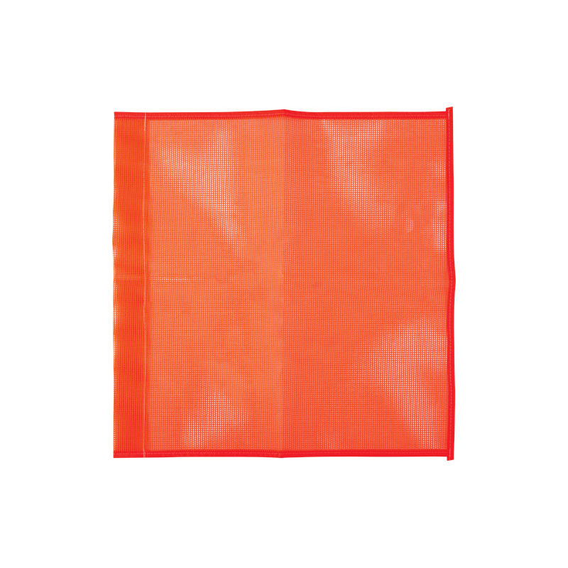 Hi-viz orange nylon traffic flags with dowel sleeve, 18 inches X 18 inches.