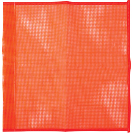 Hi-viz orange nylon traffic flags with dowel sleeve, 18 inches X 18 inches.