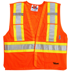 High-visibility orange safety vest, 4 sizes, CSA Z96-15 class 2 level 2, 4 pockets.