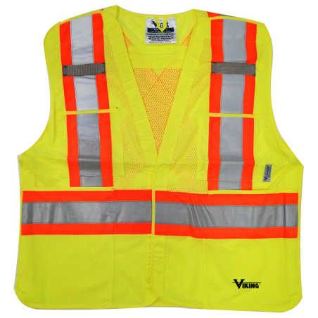 High-visibility yellow safety vest, 4 sizes, CSA Z96-15 class 2 level 2, 4 pockets.