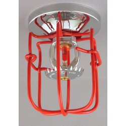 Economical sprinkler guard, made of metal with red enamel coating.