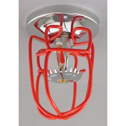 Economical sprinkler guard, made of metal with red enamel coating.